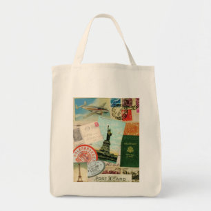 Bolsa Tote Carimbos de viagens vintage e postais para sacos