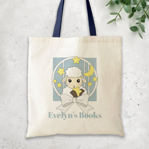 Bolsa Tote Carneiro de desenho animado azul pastel retrô pers