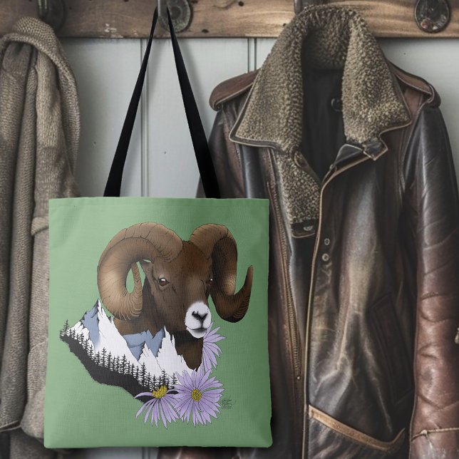 Bolsa Tote Carneiro Majestoso Bighorn Brown Sheep Montanhas V (Criador carregado)