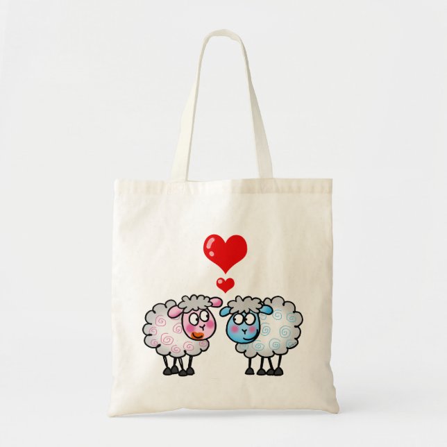 Bolsa Tote Carneiros engraçados dos desenhos animados, casal (Frente)