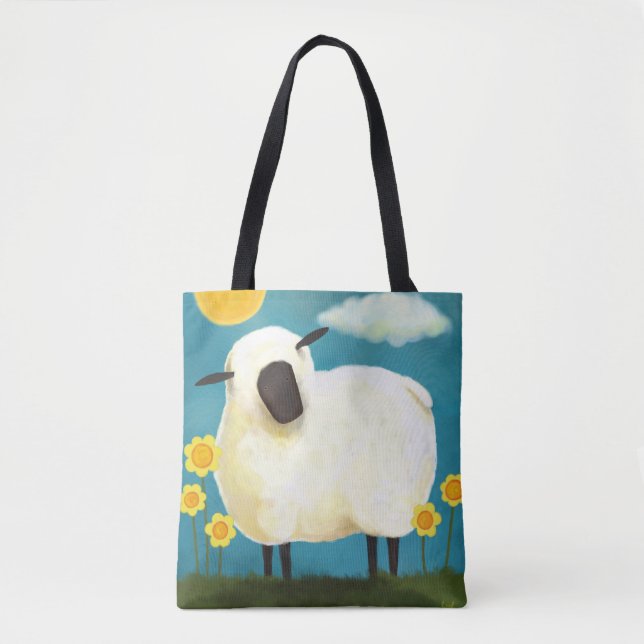 Bolsa Tote Carneiros macios lunáticos e flores amarelas (Frente)