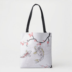Bolsa Tote carp koi fish paisagem paisagem illustr esboço