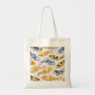 Bolsa Tote Carpas Douradas Azuis e Pretas em Aquarela em um L