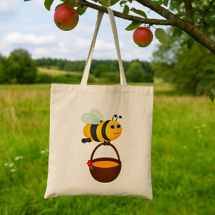 Bolsa Tote Carregando de abelha-branca com Pote de mel com fl