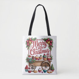 Bolsa Tote Carrinho de Cupcake de Natal Alegre Festa de Fim d