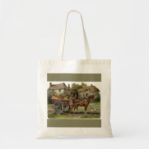 Bolsa Tote Carrinho de Maçã Desenhado em Cavalo Vitoriano