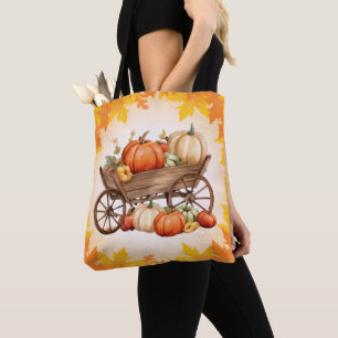 Bolsa Tote Carrinho de Pumpkins Queda Borda de Folha Laranja