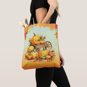 Bolsa Tote Carrinho de Pumpkins Queda Borda de Folha Laranja