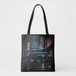 Bolsa Tote Carro Clássico dos Anos 1940 sob Luzes de Neon