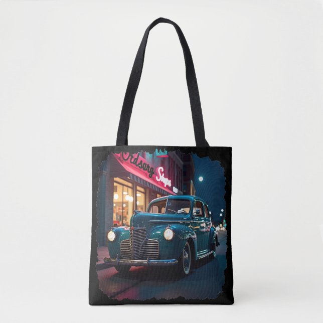Bolsa Tote Carro Clássico dos Anos 40 sob Luzes de Neon  (Frente)