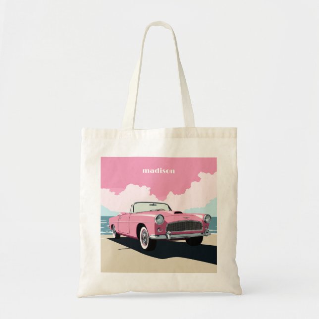 Bolsa Tote Carro Clássico Rosa de Nome Personalizado (Frente)