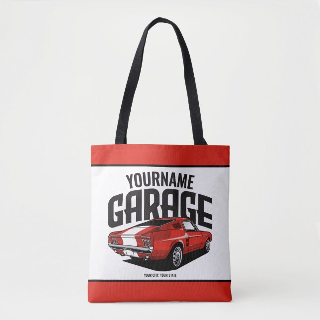 Bolsa Tote Carro Muscular Personalizado, 1967, Garagem Vermel (Frente)