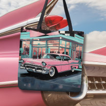 Carro Rosa dos Anos 50 Retrô Lanchonete de Meados 
