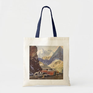 Bolsa Tote Carro vintage na Mountain Road no inverno com neve