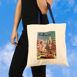 Bolsa Tote Carros a cabo Poster de viagens vintage São Franc