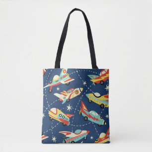 Bolsa Tote Carros espaciais de vintage com padrão de vintage