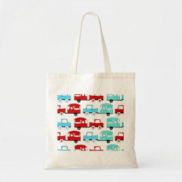 Bolsa Tote Carros vintage Vermelhos Turquesa do Retro-Camping