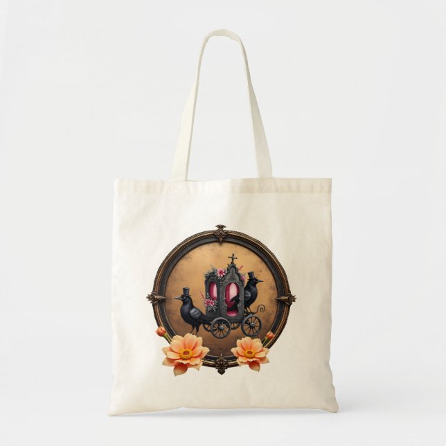 Bolsa Tote Carruagem gótica com Ravens e Rosas. (Frente)
