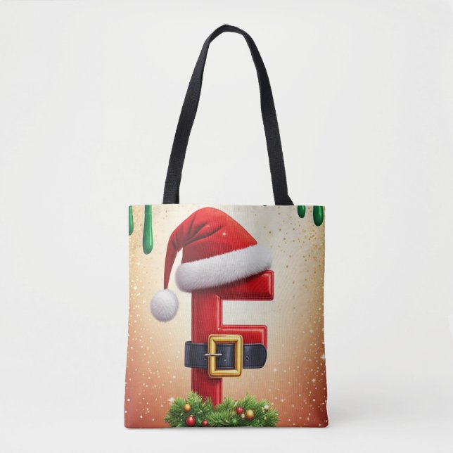 Bolsa Tote Carta F de Santa com Acento de Grinalda de Natal � (Frente)