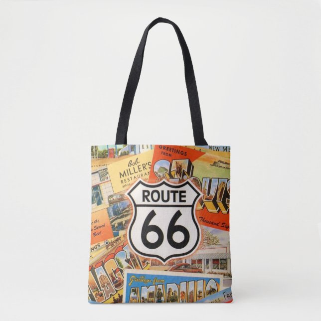 Bolsa Tote Cartão Postal Colorido da Rota 66 (Frente)