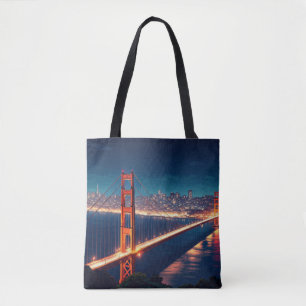 Bolsa Tote Cartão postal noturno da Ponte Golden Gate de São