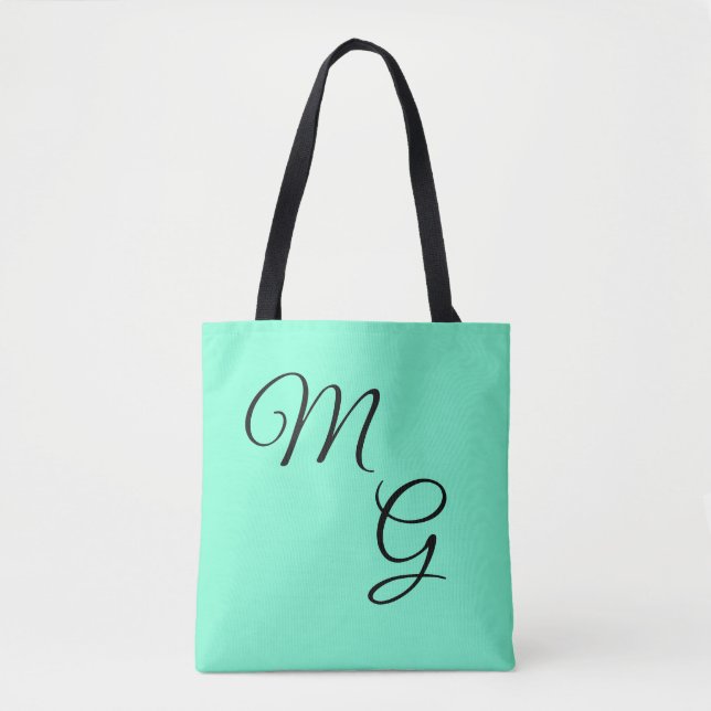 Bolsa Tote Cartas de Graça: Preto em Mint Green (Frente)