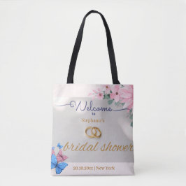 Bolsa Tote cartaz de boas-vindas de chá de noiva floral rosa