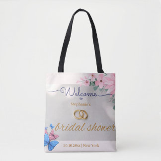 Bolsa Tote cartaz de boas-vindas de chá de noiva floral rosa 