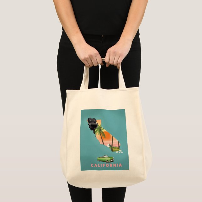 Bolsa Tote cartaz de mapa ilustrado da Califórnia (Frente (produto))