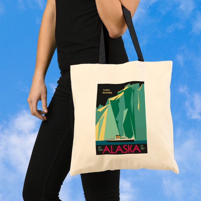 Bolsa Tote Cartaz de Viagem Antigo, Geleira Taku, Alasca (Criador carregado)