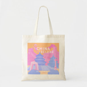 Bolsa Tote Cartaz de Viagem de Pequim China   Pastel Rosa & A