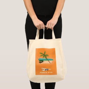Bolsa Tote Cartaz de viagem do mapa ilustrado de Porto Rico.