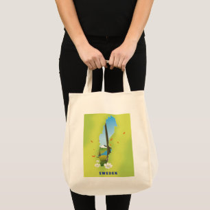Bolsa Tote Cartaz de viagem ilustrado do mapa da Suécia.