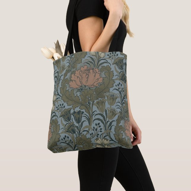 Bolsa Tote Cartaz Floral Flor Morris Garden, Flor Antiquado (Close Up)