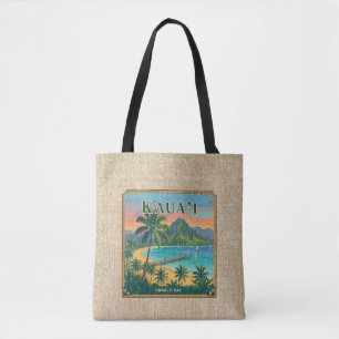 Bolsa Tote Cartazes de Viagem Havaianos Antigos - Kauai Rever