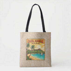 Bolsa Tote Cartazes de Viagem Havaianos Antigos - Oahu Revers