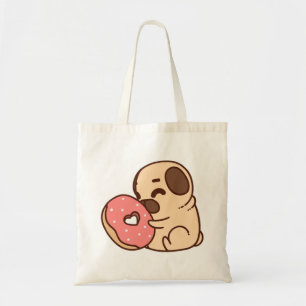 Bolsa Tote Cartografia de animais de estimação Pug rosquinha 