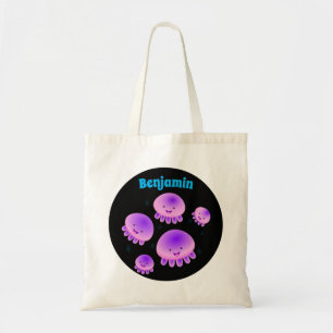 Bolsa Tote Cartografia de medusa-púrpura-rosa-branca kawaii