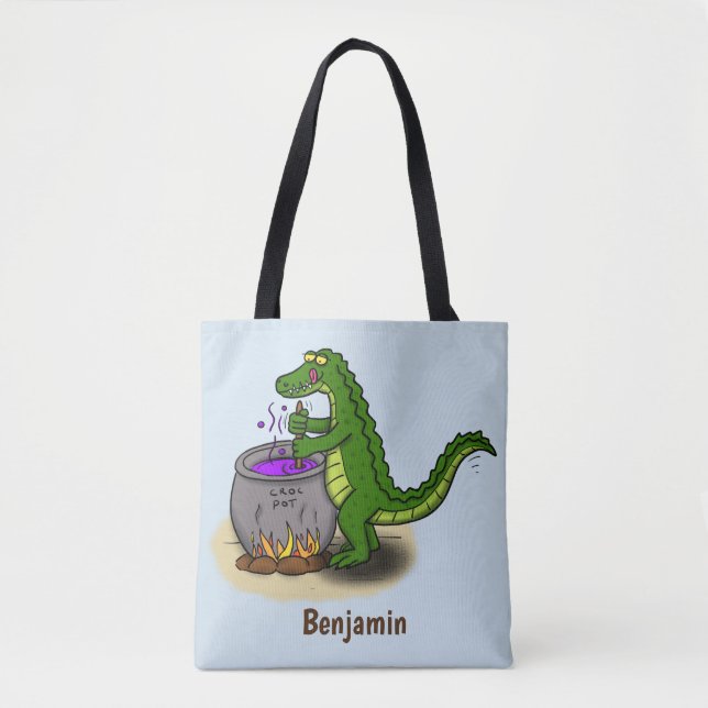 Bolsa Tote Cartografia engraçada do cozinhar de jacaré verde (Frente)