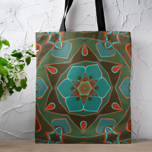Bolsa Tote Cartografia Mandala Flor Azul e Laranja