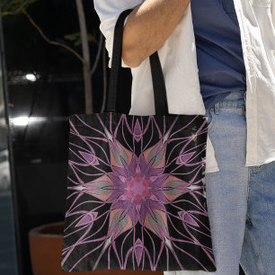 Bolsa Tote Cartografia Mandala Flor Preto Púrpura e Rosa