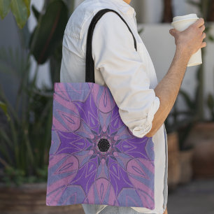 Bolsa Tote Cartografia Mandala Flor Puro Rosa e Azul