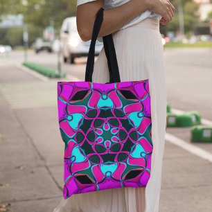Bolsa Tote Cartografia Mandala Flor Rosa e Azul