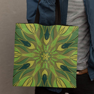 Bolsa Tote Cartografia Mandala Flor Verde Amarelo e Azul