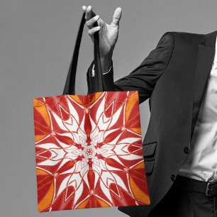 Bolsa Tote Cartografia Mandala Flor Vermelho Laranja e Branco