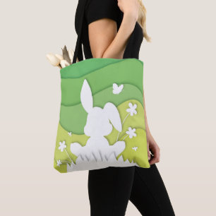 Bolsa Tote Cartoon 3d bunny na natureza, feriado de primavera