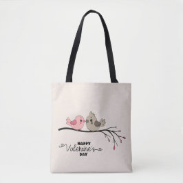 Bolsa Tote Cartoon Bonito Aves no Dia do Namorados