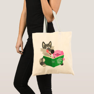Bolsa Tote Cartoon Bonito Porco e Lobo Lendo um Livro Tote Ba