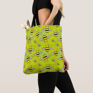 Bolsa Tote Cartoon Bumble Bees e Beehive Green Yellow