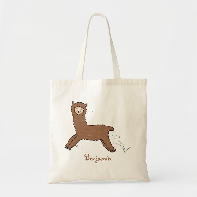 Bolsa Tote Cartoon castanho-branco e bonito (Frente)